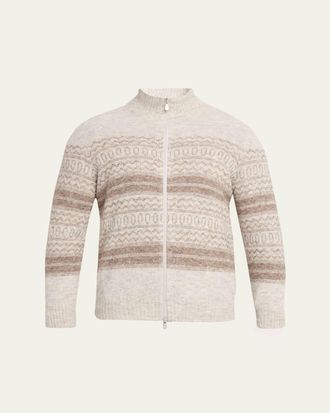 Brunello Cucinelli Mens Geometric Stripe Full-Zip Cardigan