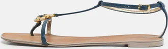 Roberto Cavalli Blue Patent Leather Embellished Thong Flat Sandals