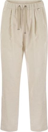 Herno Geplooide broek met trekkoord in de taille - Dames - Straight fit broeken - Beige - L - Broeken