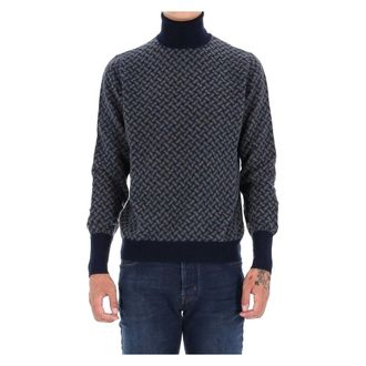 Drumohr Cashmere Knitwear, male, Blue, Size: 2XL Blue Cashmere Turtleneck Sweater