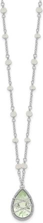 Diamond2Deal Sterling Silver Rhodium Green Quartz & Moonstone Pendant Necklace