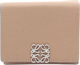 Loewe Pre-owned Anagram Leren Tri-fold Portemonnee - Dames - Vintage Accessoires - Beige - ONE Size - Leer - Vintage