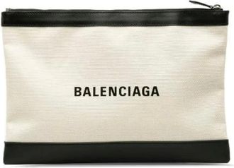 Balenciaga Pre-owned Clutches, female, Beige, Size: ONE SIZE Pre-owned Canvas Leather Clutch Bag