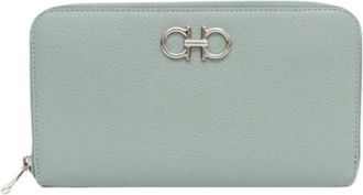 Ferragamo Pre-owned Gancini 22 0405 Lange portemonnee - Dames - Vintage Accessoires - Groen - ONE Size - Leer - Vintage