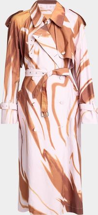 Dries Van Noten Risto Abstract-Print Belted Trench Coat
