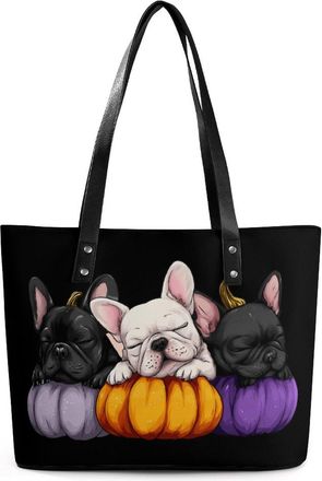 Generic French Bulldog Pumpkin Tote Bags for Women Cute Shoulder Purses Handbags