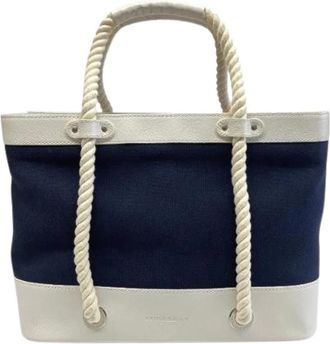 Burberry Pre-owned Marine Canvas Leather Tote Bag - Dames - Vintage Shopper - Blauw - ONE Size - Leer - Vintage