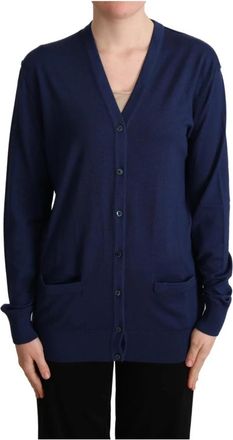 Dolce & Gabbana Blauwe Wol Cardigan Sweater - Dames - Vesten - Blauw - 2XS - Wol - Truien & Vesten