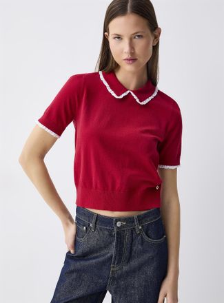 Twik Womens Broderie anglaise Peter Pan collar sweater