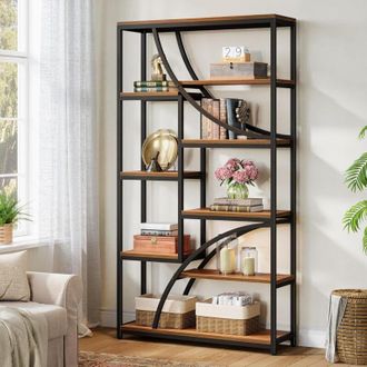 Tribesigns Tribesigns 9-Tier Bookshelf, 180 cm Industrial Etagere Bookshelf, Large Geometric Shelving Unit with Open Shelf, Wood & Metal Freestanding Display