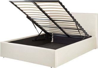Beliani Bed Frame Light Beige EU Small Double Size 4ft Lift Up Storage with Headboard ORBEY