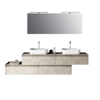 Aquadesign Mueble de ba&ntilde;o de 9 piezas doble lavabo en melamina color beige piedra