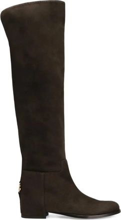 Dolce & Gabbana Bruine Su&egrave;de Kniehoge Platte Laarzen - Dames - Hoge Laarzen - Bruin - 38 EU - Su&egrave;de - Schoenen