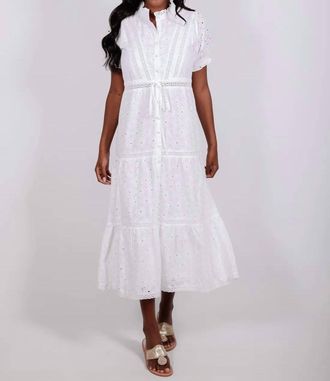 Sail to Sable Puff Sleeve Tie Waist Midi Dress In White