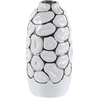 Beliani Florero Decorativo De Gres Blanco 34 Cm Accesorio Glamour Moderno Cenabum