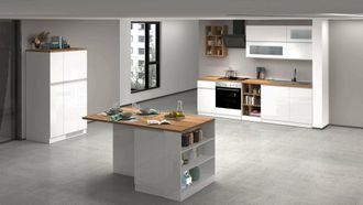 Dmora Dmora - Cocina Completa Baptiste, Conjunto De Cocina Modular, Cocina Modular Con M&uacute;ltiples Elementos, 100% Made In Italy, Blanco Brillo Y Roble, Con E