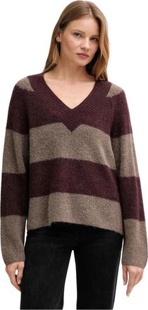 Mos Mosh Taci Stripe V-neck Knit - Dames - V-hals truien - Rood - L - Wol - Truien & Vesten
