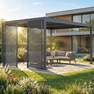 IDMarket Lote De 2 P&eacute;rgolas Modulares Gris Antracita