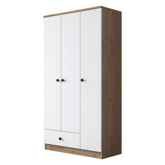 Dmora Armario 3 Puertas Infine, Ropero Dormitorio Con Perchero, Un Caj&oacute;n, 5 Estantes, 90x43 Cm Roble Marr&oacute;n