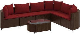 vidaXL Juego De Sof&aacute;s De Jard&iacute;n 7 Piezas Con Cojines Rat&aacute;n Pe Marr&oacute;n Vidaxl