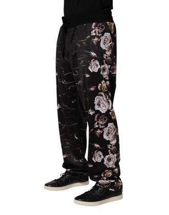 Dolce & Gabbana Mens Floral Print Chinos Black