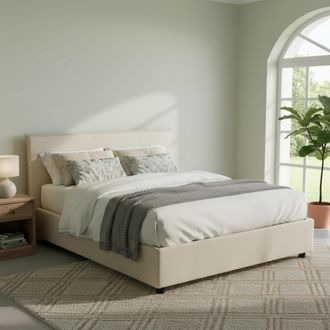Dmora Dmora - Cama Matrimonial Dangel, Cama Contenedor Con Revestimiento De Tela, 100% Made In Italy, Apertura Frontal, Adecuado Para Colch&oacute;n Cm 160x200, Be