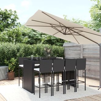 vidaXL Mesa Y Taburetes Altos Jard&iacute;n 9 Piezas Y Cojines Rat&aacute;n Pe Negro Vidaxl