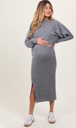Pinkblush Ribbed Knit Asymmetric Top Midi Skirt Set in Heather Grey at Nordstrom, Size Large