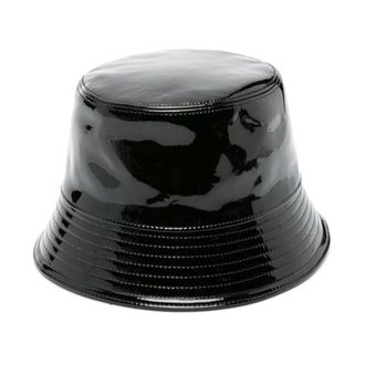 Prada Accessoires, Dames, Zwart, M, Leer, Triangle-logo Bucket Hat van Patentleer