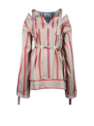Vivienne Westwood Vertical Stripe Mini Scylla Dress With Adjustable Sleeves And Tailored Waist
