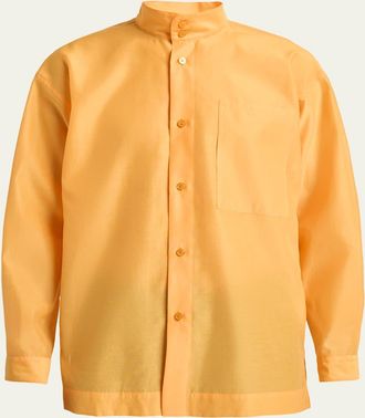 Homme Pliss&eacute; Issey Miyake Mens Polyester and Wool Mandarin-Collar Sport Shirt