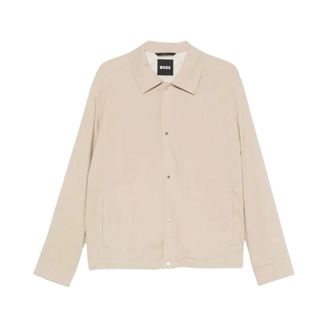 HUGO BOSS Jassen, Heren, Beige, L, Linnen, Carper Linnen Shirt Jacket