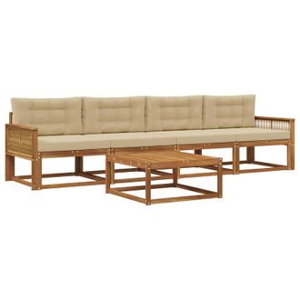 vidaXL Conjunto De Sof&aacute;s De Exterior Con Coj&iacute;n 5 Pcs Natural Y Beige Vidaxl