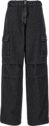 Coperni Jeans, Dames, Zwart, S, Denim, Denim Wide Leg Cargo Jeans