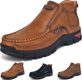 Generic Mens Handcrafted Leather Waterproof Non-Slip Orthopedic Ankle Boots, Mid-Top Comfortable Outdoor Travel Hiking Casual Shoes (Khaki,10.5)