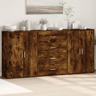 vidaXL Vidaxl - Aparadores 3 Uds Madera De Ingenier&iacute;a Roble Ahumado 60x31x84 Cm