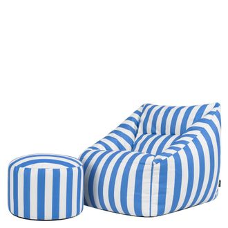 Icon Brand Puf sill&oacute;n y reposapi&eacute;s redondo en tejido tejido a rayas azul cobalto