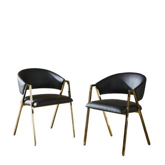 Urban Meuble Lote 2 sillas comedor polipiel negra, estructura metal dorado