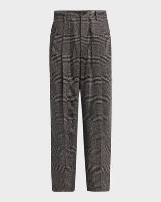 Dolce & Gabbana Men & apos;s Wool and Cotton Glen Plaid Wide-Leg Pleated Pants