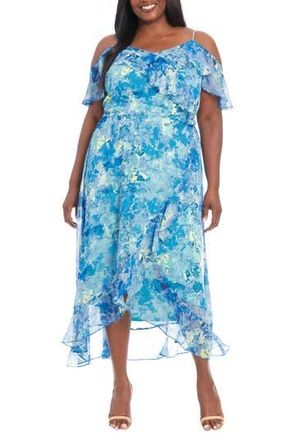 London Times Cold Shoulder Faux Wrap Dress in Aqua/blue at Nordstrom Rack, Size 24W