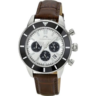Porsamo Bleu Brandon Chromograph Leather Strap Watch, 44mm in Brown/silver at Nordstrom Rack