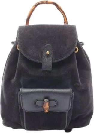 Gucci Pre-owned Backpacks, female, Blue, Size: ONE SIZE Pre-owned Vintage Suede Backpack