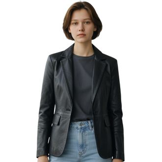 Infinity Leather Dames Zwarte Italiaanse leren blazerjas - Chongqing