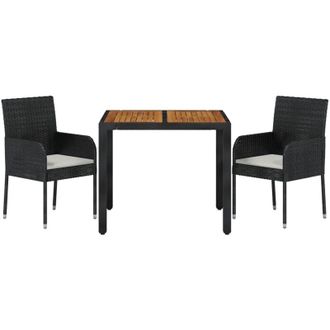 vidaXL Set Comedor De Jard&iacute;n 3 Pzas Con Cojines Rat&aacute;n Sint&eacute;tico Negro Vidaxl
