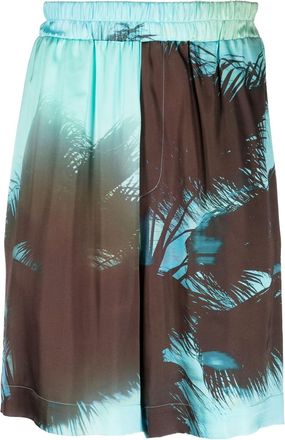 Laneus palm tree-print elasticated-waist shorts - men - Viscose - 48 - Blue