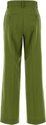 Weekend Womens Green Wool Visivo Palazzo Pant Pistacchio Exterior: Virgin Pantaloni Trousers