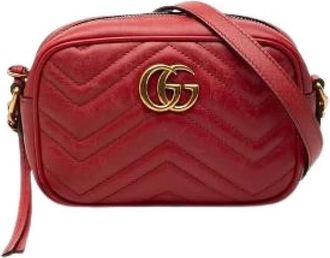 Gucci Pre-owned GG Marmont Quilted Leather Shoulder Bag - Dames - Vintage Schoudertas - Rood - ONE Size - Leer - Vintage
