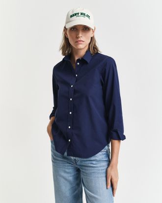 GANT Langarmbluse GANT REG POPLIN SHIRT, Damen, Gr. 36, blau (classic blau), Web, Obermaterial: 100% Baumwolle, regular fit, Blusen Langarmbluse