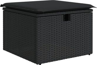 vidaXL Taburete De Jard&iacute;n De Rat&aacute;n Sint&eacute;tico Negro Y Coj&iacute;n 55x55x37cm Vidaxl