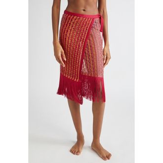 Missoni Open Knit Fringe Cover-Up Pareo in Red Multi at Nordstrom